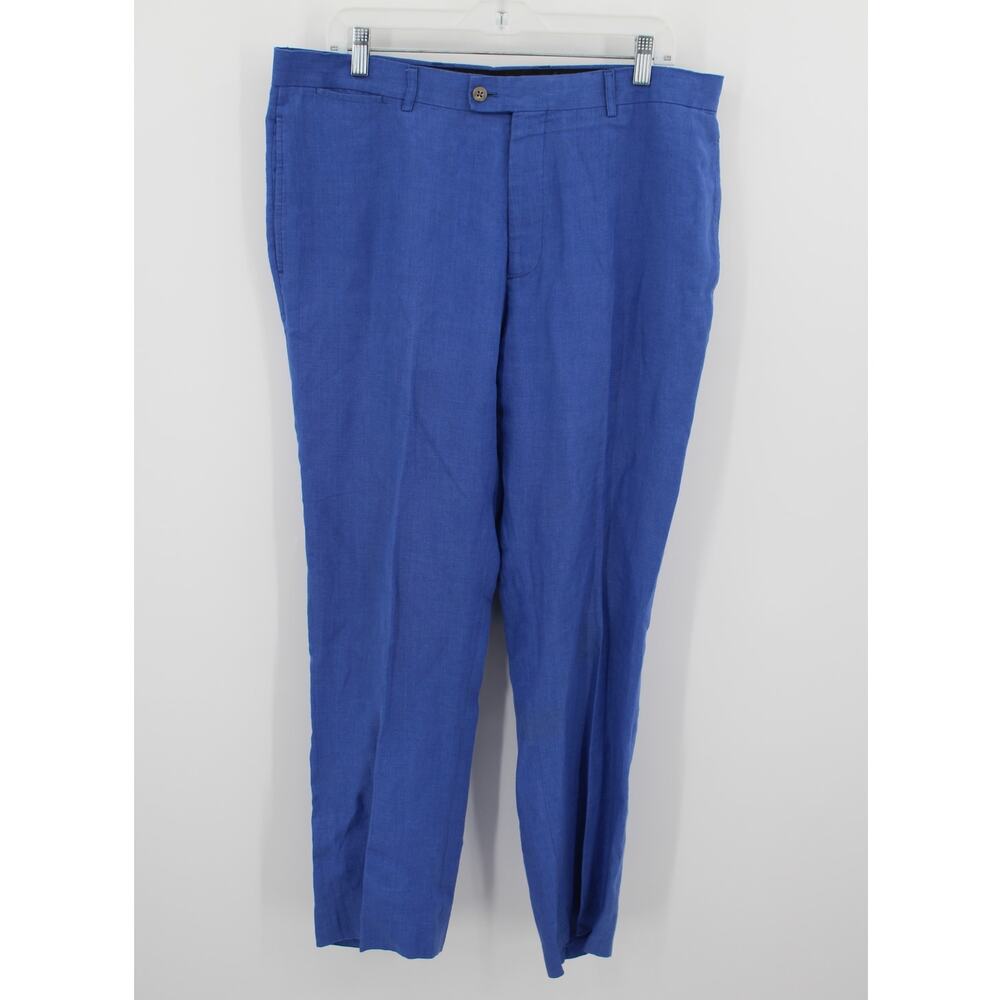 BACHRACH 100% Linen Pant Sz 36x29.5 Blue Summer Relaxed Coastal Resort